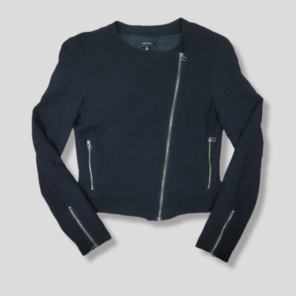 TALULA Omotesando Black Moto Style Jacket Asymmetrical Zip Crop